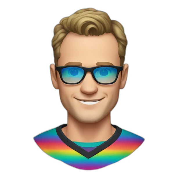 Jonathan Toews wearing glasses and rainbow clothes sticker