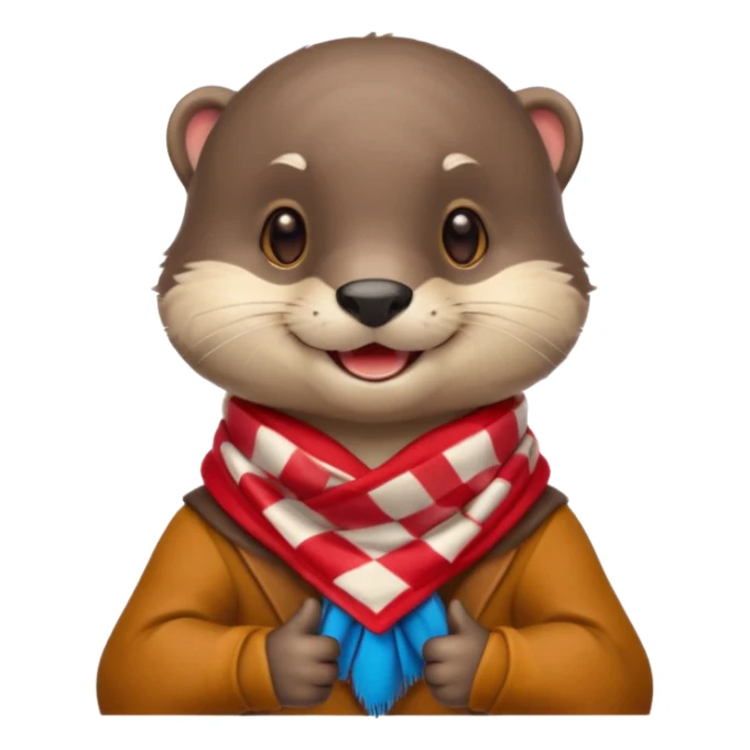 a cute otter smiling and giving thumbs up, wearing red Checkered Triangle scarf sticker