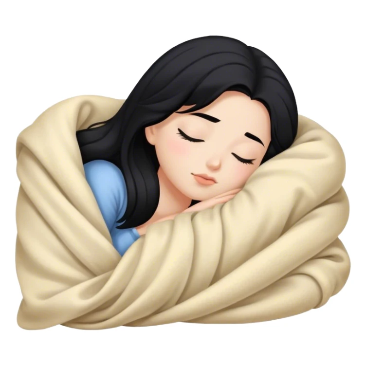 Girl sleeping with blanket, black hair, hair skin sticker