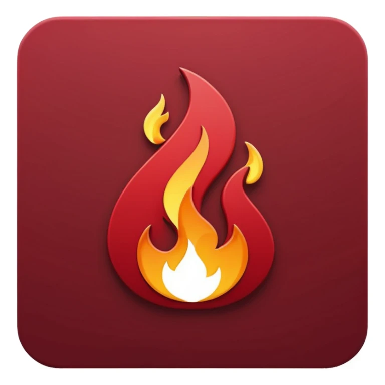 Stylized flame icon in dark red, smooth curved lines, flat vector style, no gradient, minimalist, transparent background, modern clean emoji design sticker