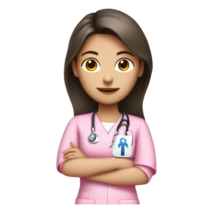 Brunette girl in pink scrubs holding an arm X-ray  sticker