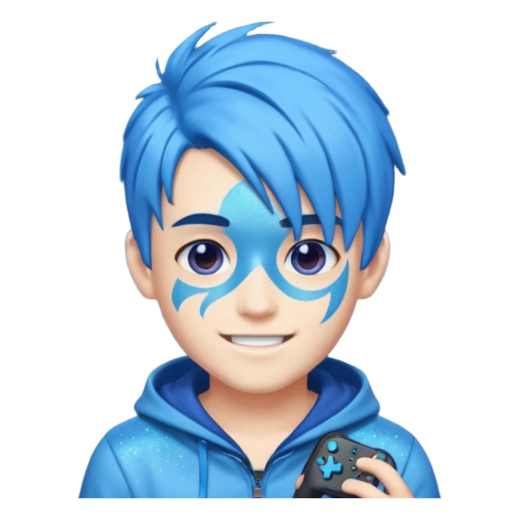 glitter blue gamer boy happy blue hair sticker
