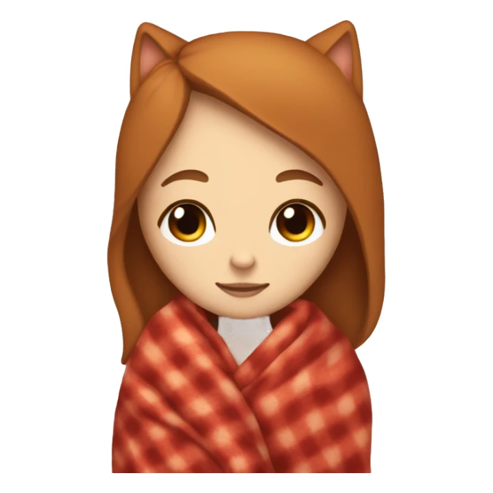 A white girl with brown hair sleeps with a red cat in a blanket sticker