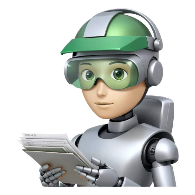 human like robot accountant with green Green eyeshades visor holding spreadsheets sticker