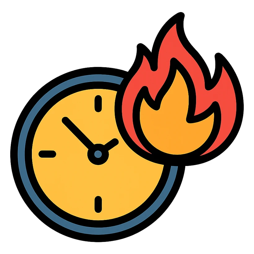 clock on fire icon with color and black outlines sticker
