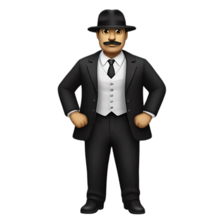 20s gangster full body, white man fat mustache fedora black suit sticker
