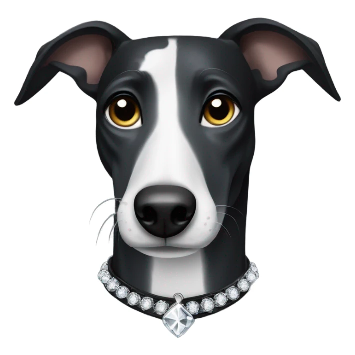 Black greyhound with white diamond shaped spot wearing a black collar  sticker