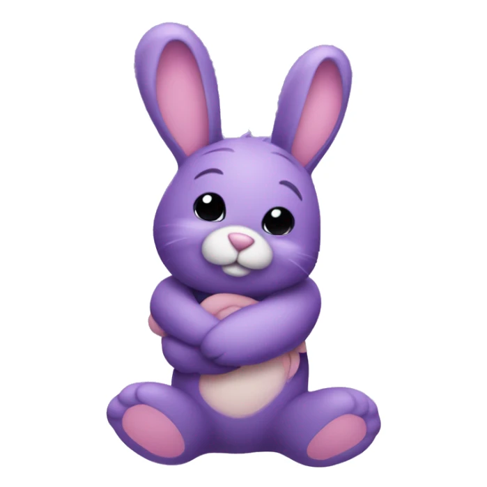 Purple bunny with floppy ears hugging a teddy bear sticker