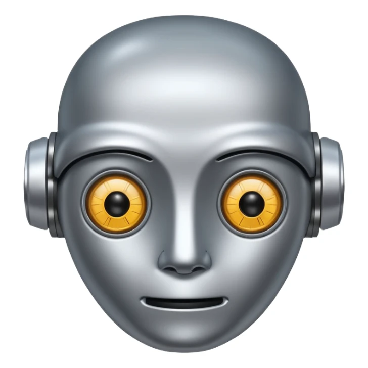 A friendly robot face with innocent eyes and an uncovered brain sticker