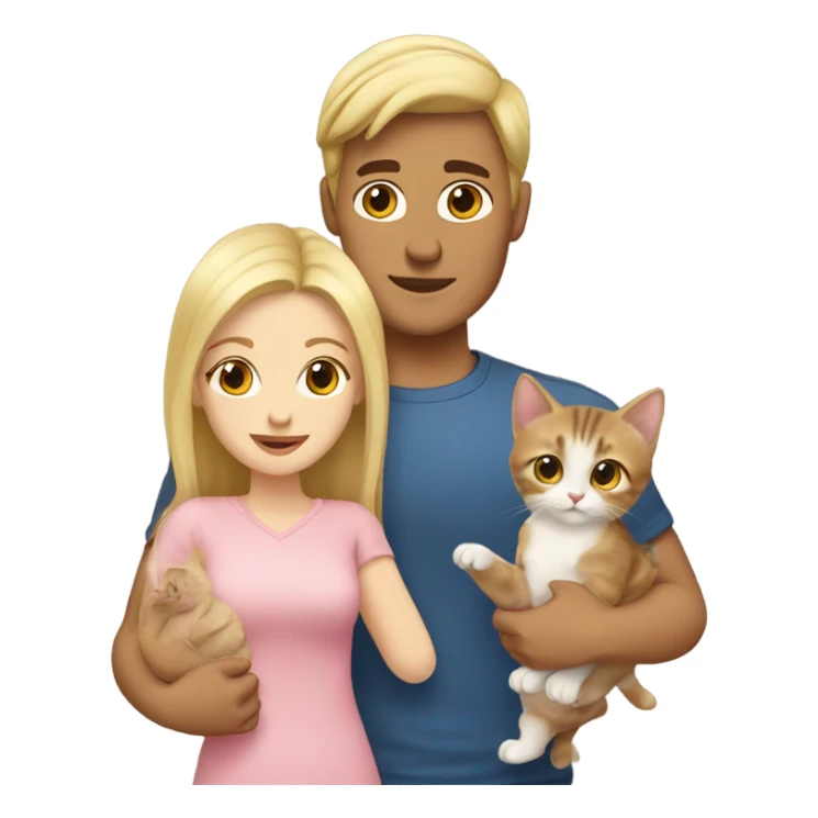Blonde male and brown haired female with 2 kittens  sticker