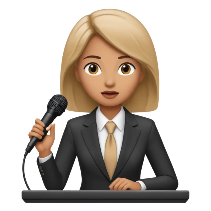 A woman speaks into a microphone, and there is a prompter screen in front of him. sticker