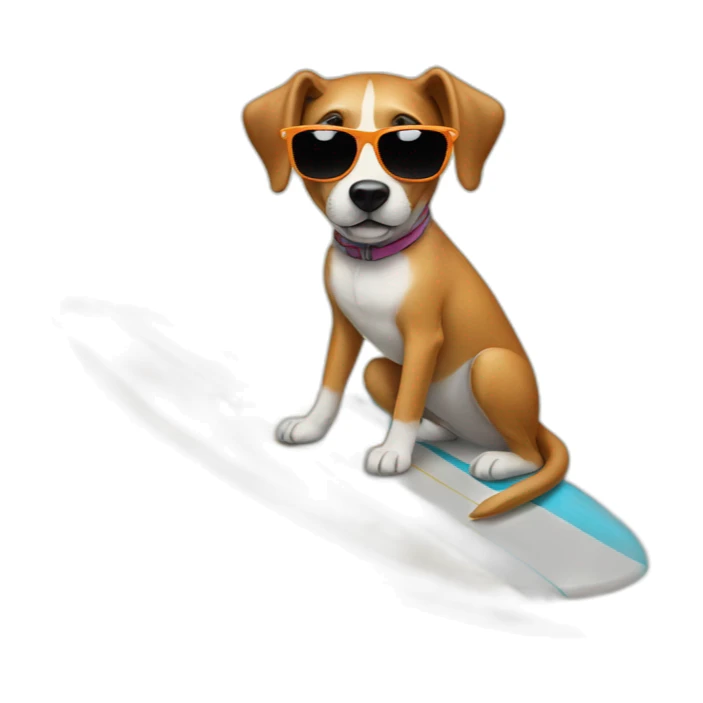Dog posing on a surfboard with sunglasses sticker
