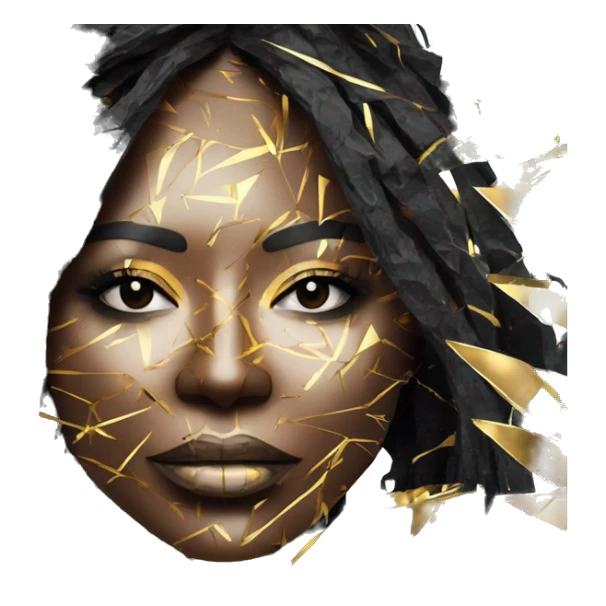  Hemp 420 Black lady melting gold drizzle kintsugi multicoloured funky palm leaves tropical made of 420 origami newspaper roses hemp leaves bokeh and paper and hemp leaves in hair sticker