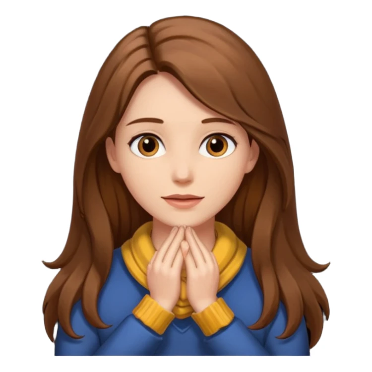 women with brown long hair with her hands around her neck. sticker