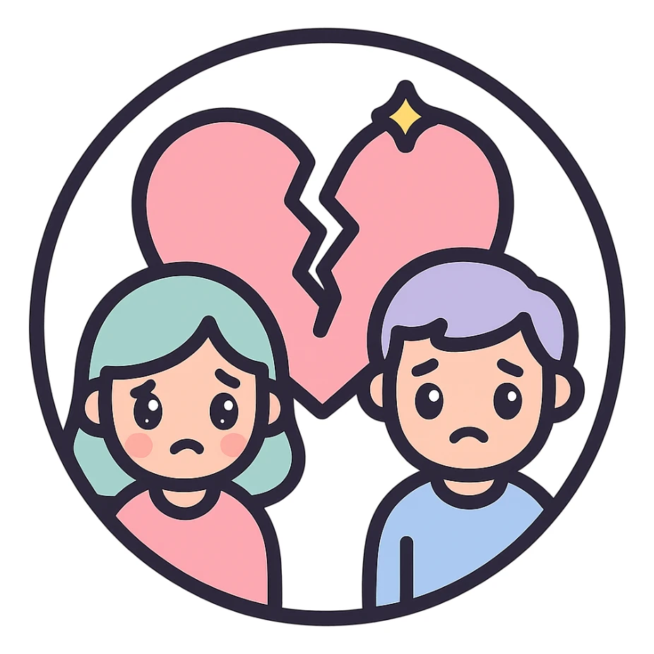 little alchemy style icon
subject: divorce
border: medium-black
shape: round, circular
background: white
style: full color fill with medium black outlining sticker