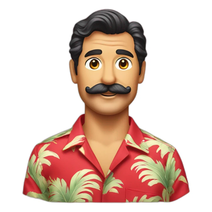 Smiling Magnum PI with a big mustache in a red Hawaiian shirt sticker