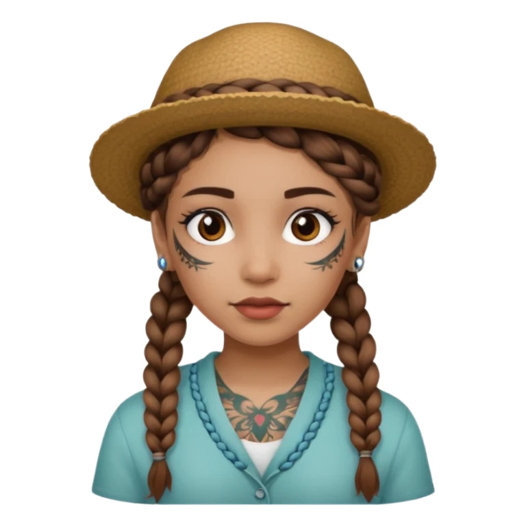 color braided girl with hat and face tattooed sticker