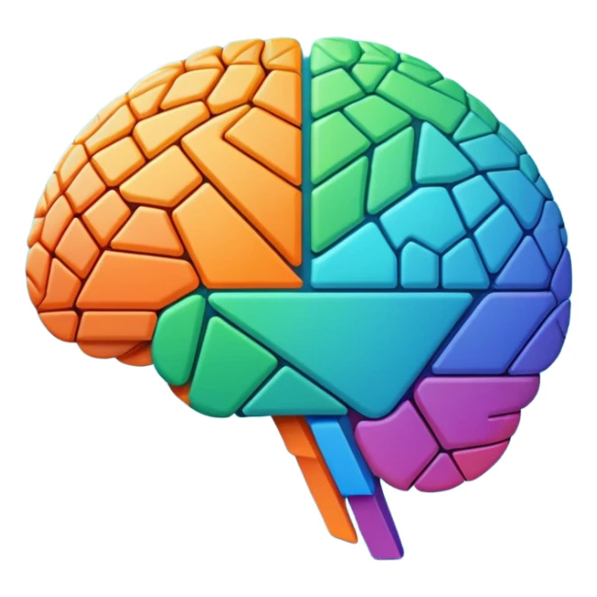 Geometric brain icon, YouTube triangle play button merged with neural network pattern, abstract minimalist design, vector art, vibrant colors, tech-inspired, clean lines, square format for app icon sticker