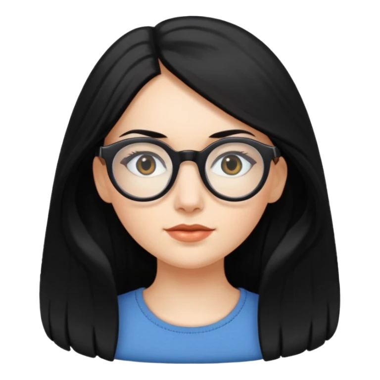 white girl with long black hair and oval glasses sticker