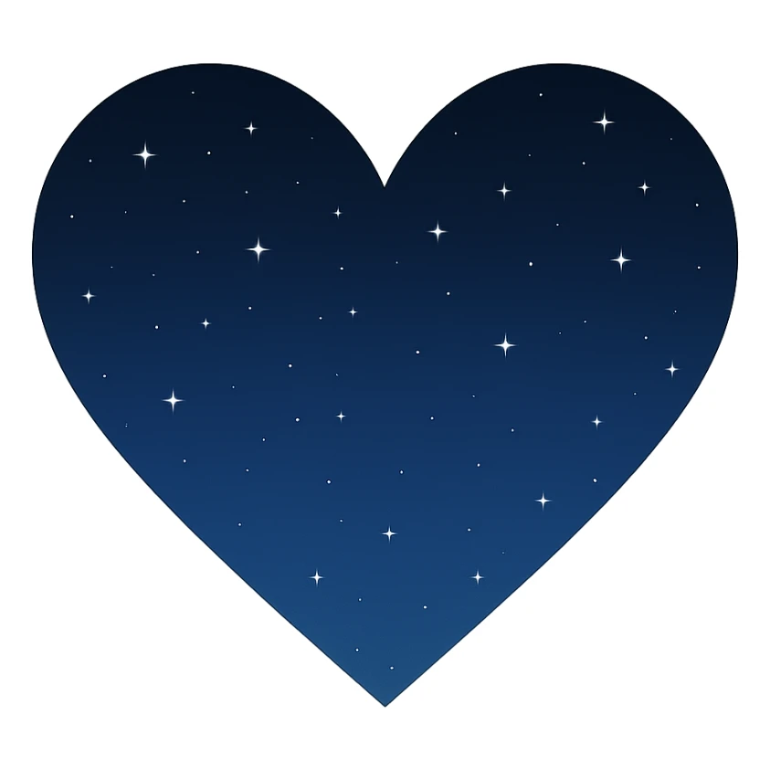Keep only the heart with a night sky gradient, tiny stars scattered, midnight theme, no background. sticker