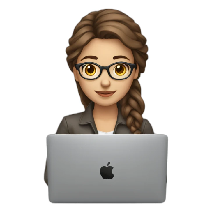 Beautiful programmer girl with brown hair working with MacBook sticker