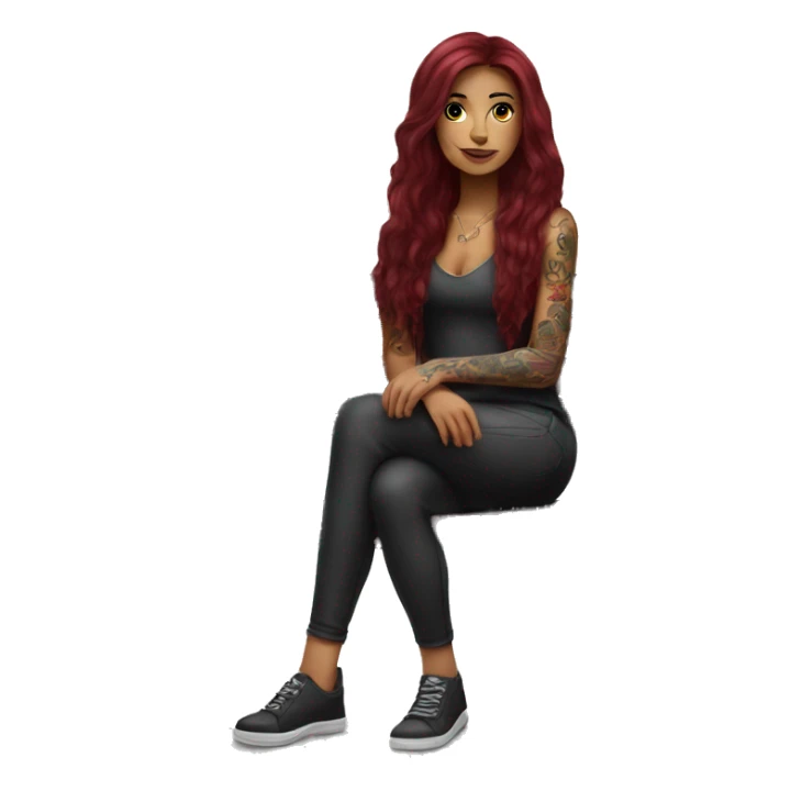 Beautiful tattooed burgundy long haired woman sitting on a bench sticker