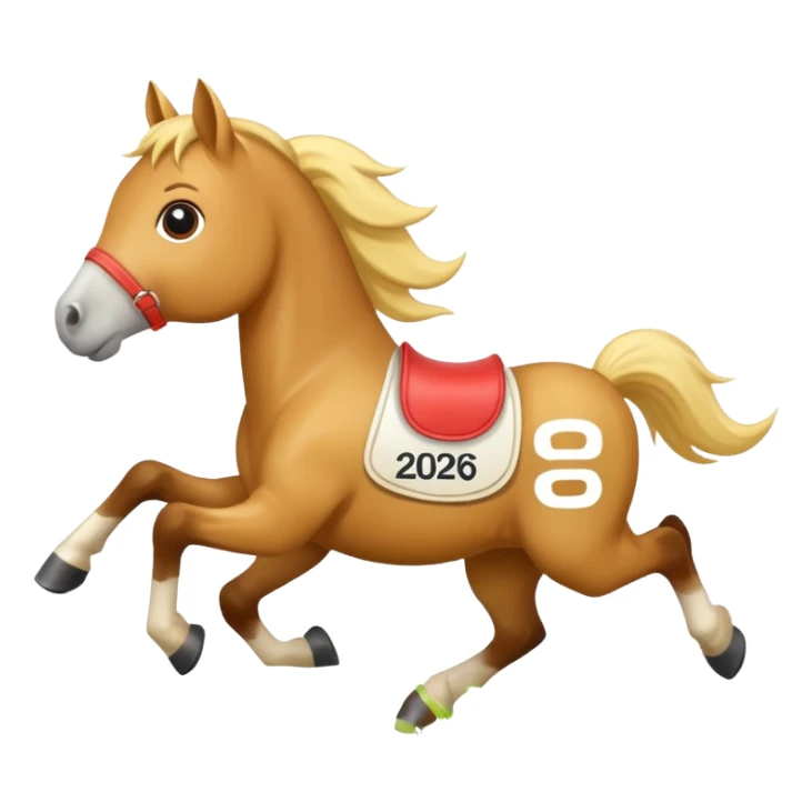 cute horse running on the grass with 2026 year label sticker