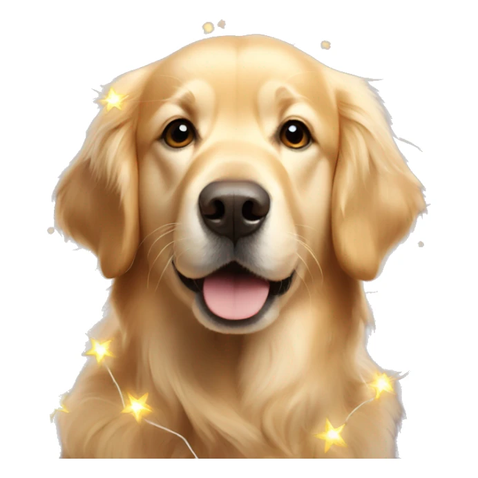 Golden retriever wearing twinkle lights around his neck sticker