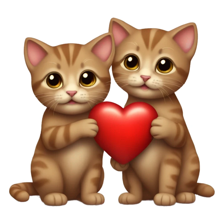 Two little brown kittens, holding a red heart  sticker
