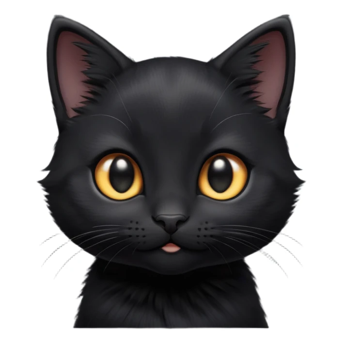 cinematic-cute-black-kitten cat-portrait-emoji,-head-tilted-playfully-and-inquisitively,-sleek-black-fur-with-subtle-hints-of-deep-gray,-simplified-yet-adorable-features,-highly-detailed,-glowing-with-a-warm,-friendly-glow sticker