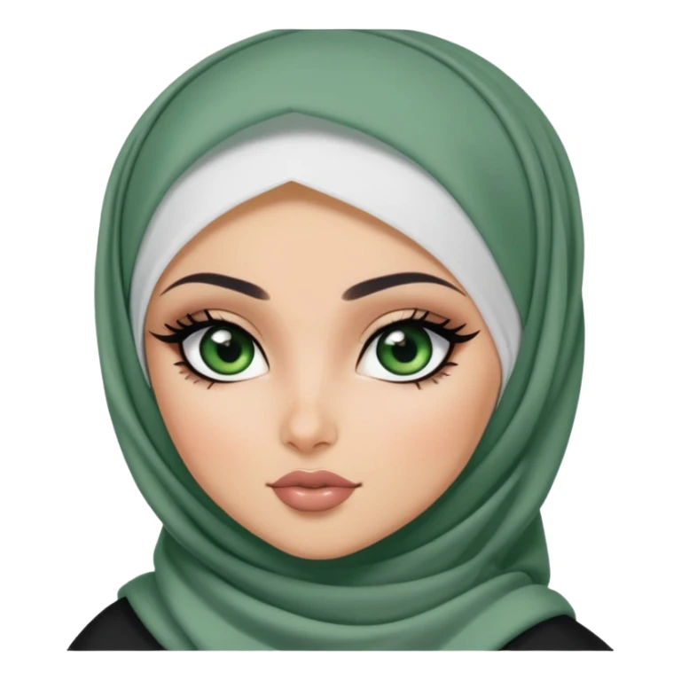 pretty bratz baddie, full cover niqapi hijabi, black eyeliner, medium white skin, dark green  eyes sticker