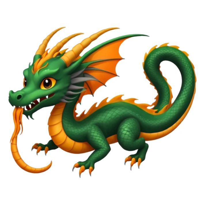 Black, green, orange, grey, Asian Imperial floating noodle-dragon, with black sclera, long mane, long whiskers, long tail, gliding flying, no wings sticker