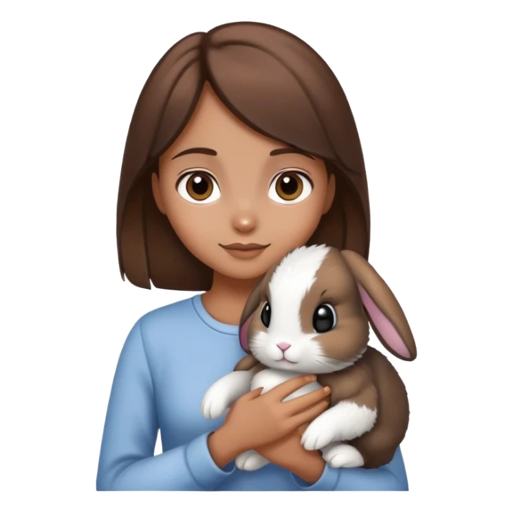 Generate an emoji with a brown haired girl holding a black and white bunny sticker