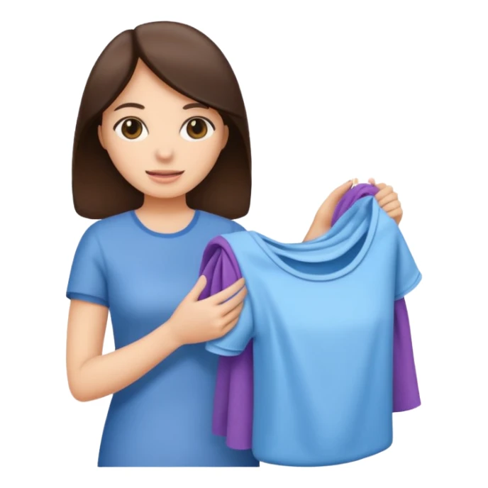 brunette woman holding laundry sticker