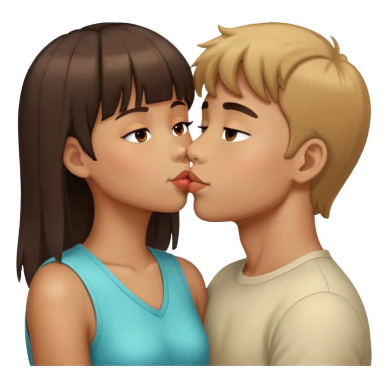 Girls with bangs kiss tan skin boy sticker