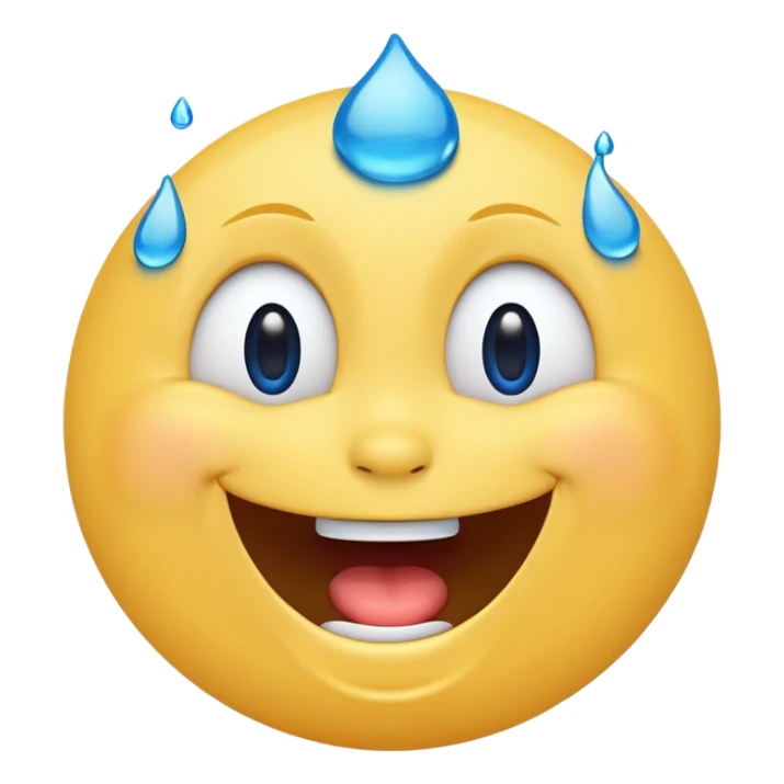 Emoji, yellow round laughing face, blue tears of joy on it  sticker