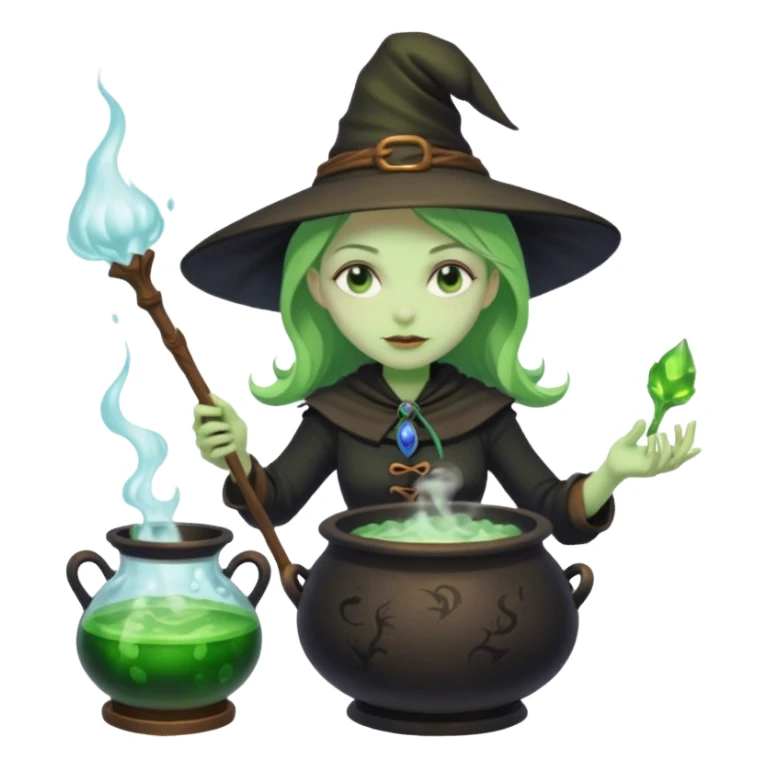 green witch cooking potion sticker
