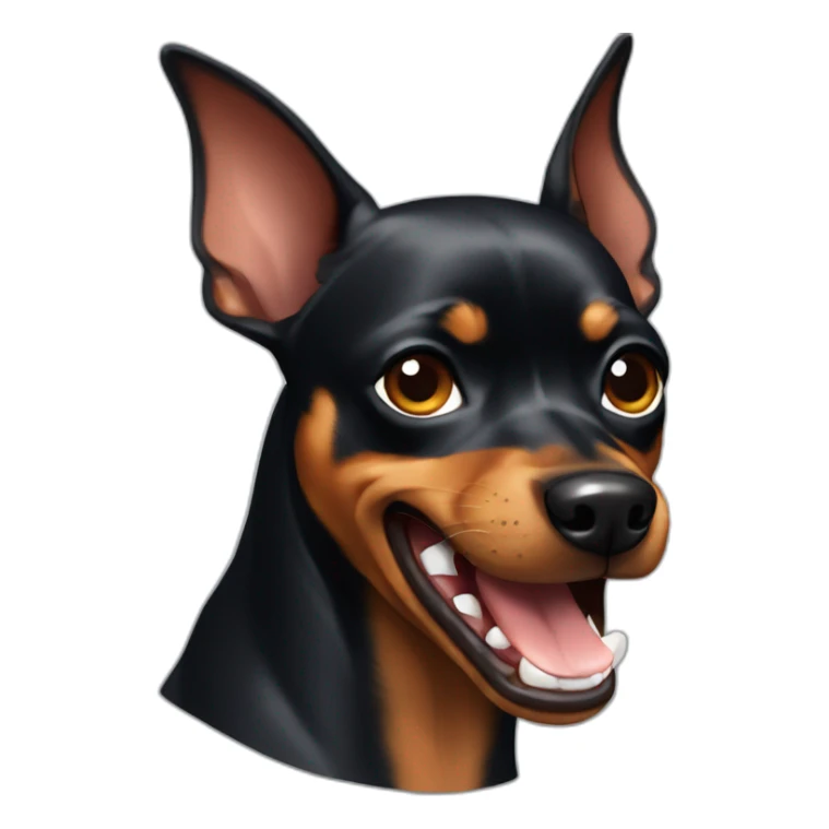 dark miniature pinscher with ears up angry showing teeth sticker