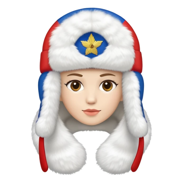 white ushanka hat with Russian flag, winter ear flap hat sticker