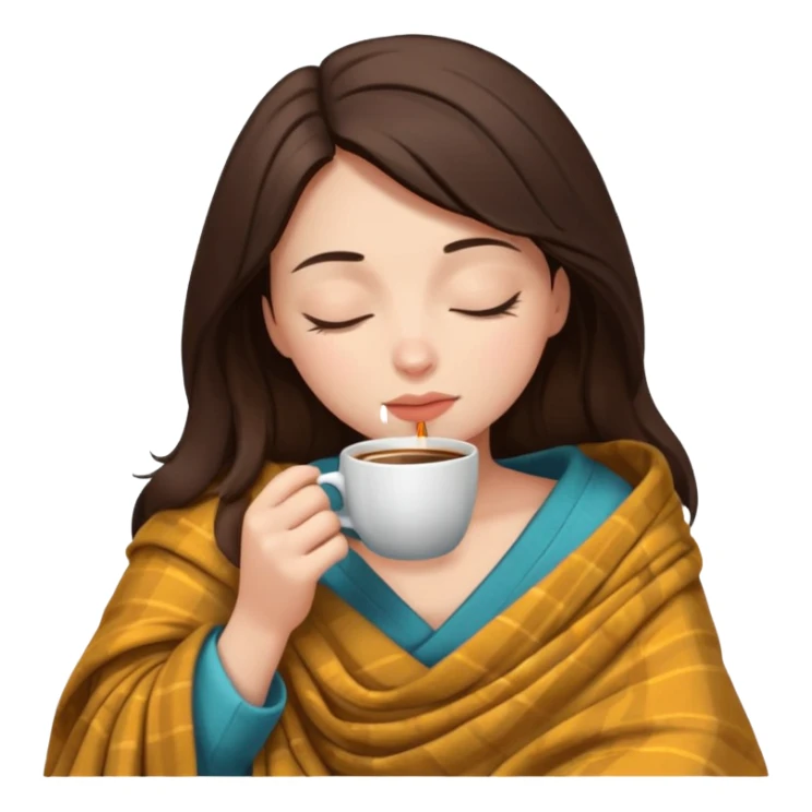 girl brunette inside a blanket sipping coffee eyes closed sticker