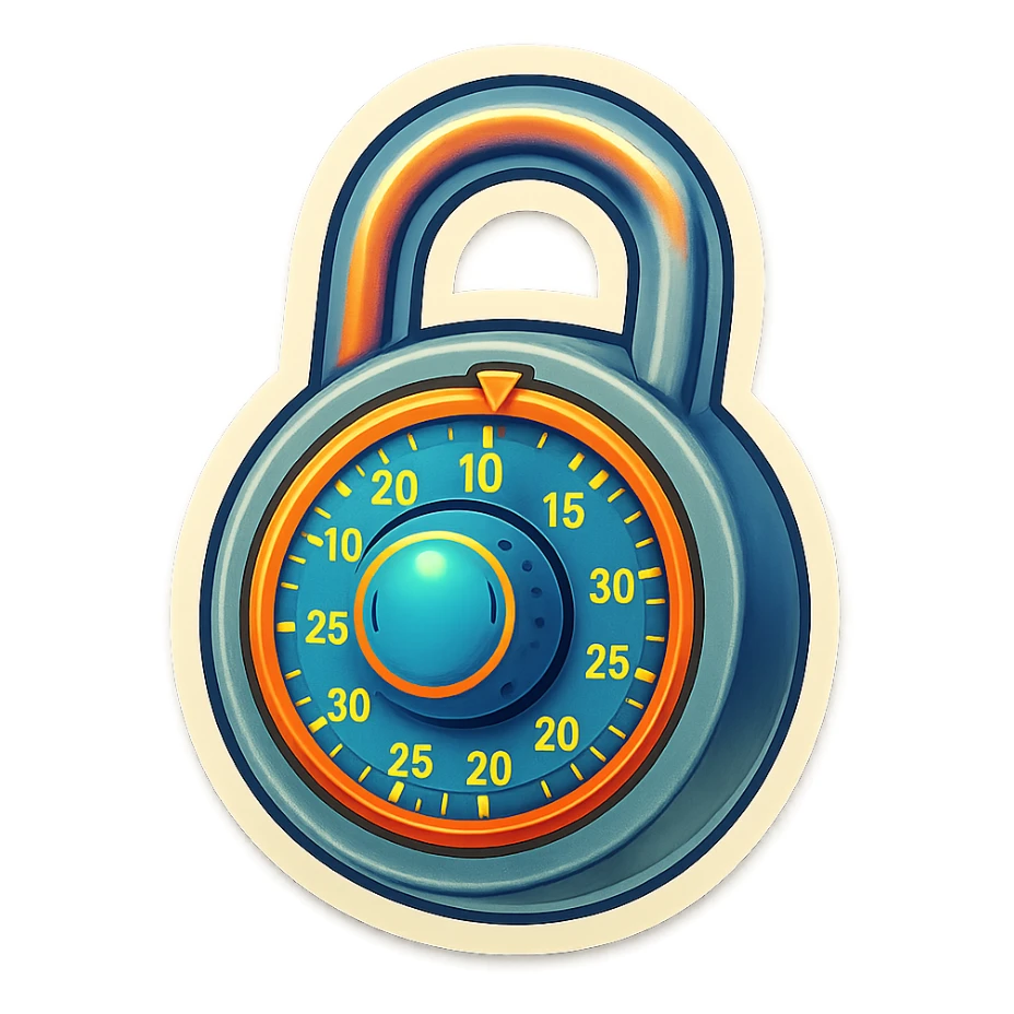 A gray combination lock sticker in retro stickers style, with a vintage design and colorful details sticker