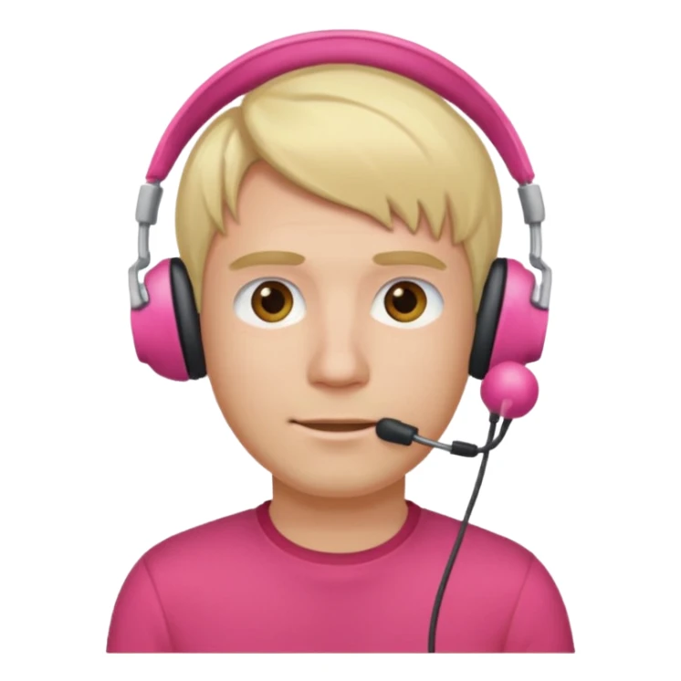 guy with blonde hair, red shirt and pink headset sticker