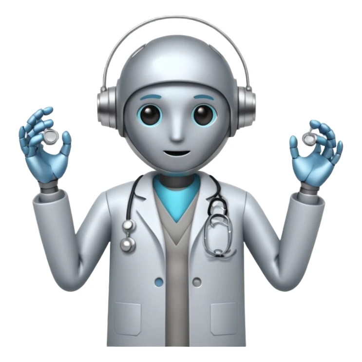 robot with a doctor's coat and a stethoscope sticker