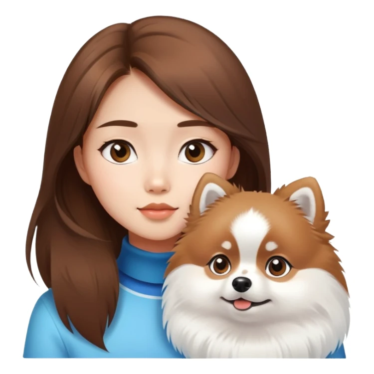Brown hair asian girl look at arctic white Pomeranian  sticker