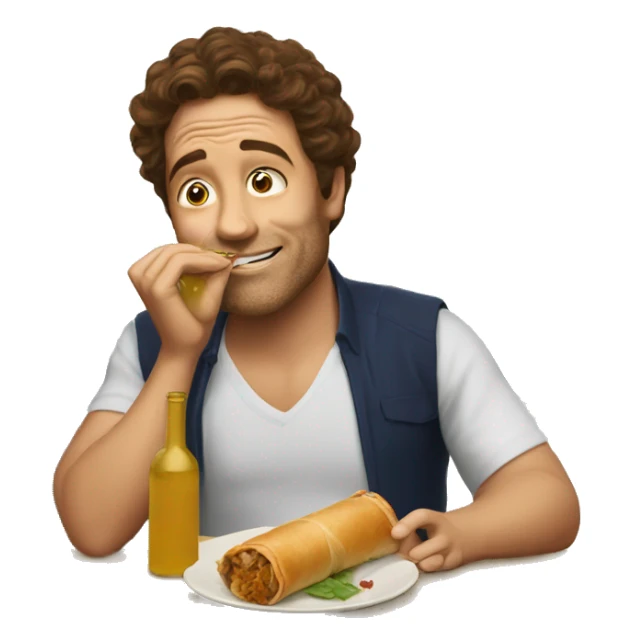 guy brown hair drink wine eating egg roll sticker