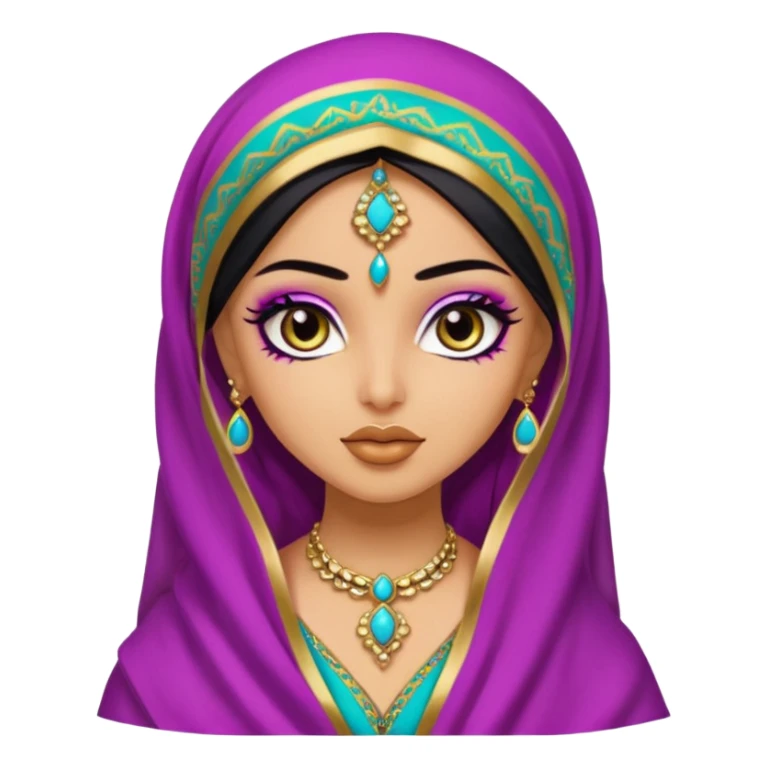 arabian, pretty lips, arab clothes, medium skin, pretty bratz baddie, black eyeliner, dupatta, colorful sticker
