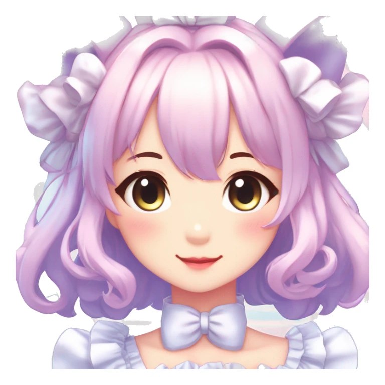 Gorgeous anime style catgirl blushing face maid outfit Lolita idol model colorful shiny sparkle kawaii pastelcore cottagecore pearly petite simplistic aesthetic trending style sticker