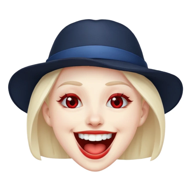 Human in black and dark blue hat with red eyes laughing sticker