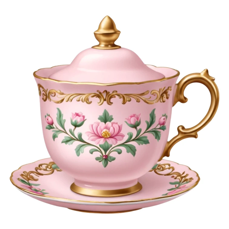  Vintage ornate rococo pale pink tea cup sticker