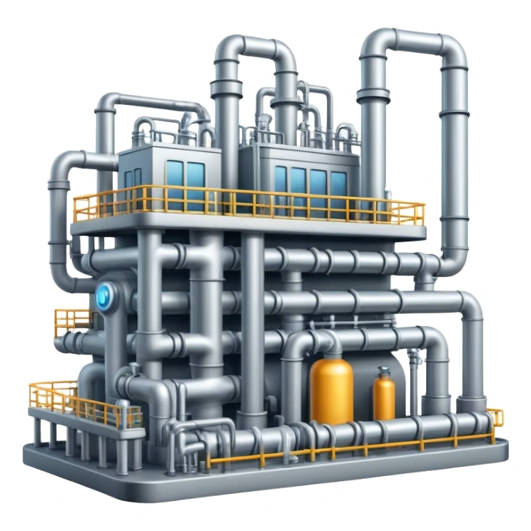 AI-powered factory. It should be a building with pipes sticker